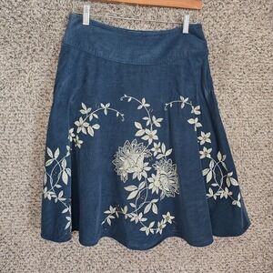 Talbots Skirt Womens 8 Blue Corduroy Fit Flare Beaded Floral Zip‎ Casual Ladies